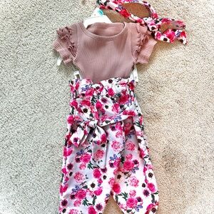 6-9M Baby Girl Floral Outfit With Headband